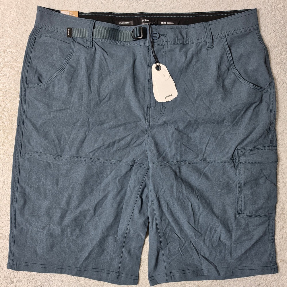 NEW Prana Stretch Zion Short II Mens 40/12 Grey Blue Stretch Hiking Cargo Shorts